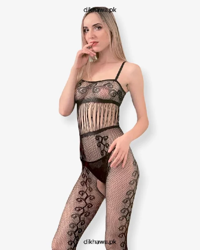 Hkmeair Khushi Print Sexy Net Bodystocking No H8248 Fashionable Bodysuit with Pleats