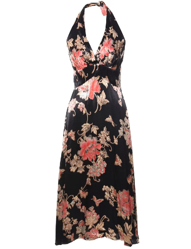 Floral Print Evening Dress - S Tunics Corduroy durable