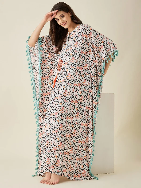 White Animal Printed Maternity Kaftan Night Dress - The Kaftan Company Tunics Essential wardrobe