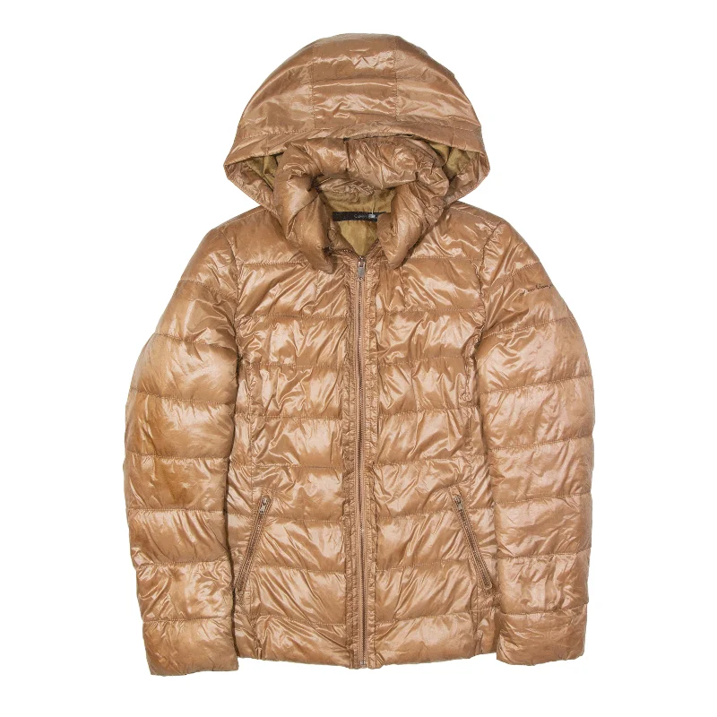 CALVIN KLEIN Puffer Coat Gold Nylon Womens L Warmth-Enhanced Parka