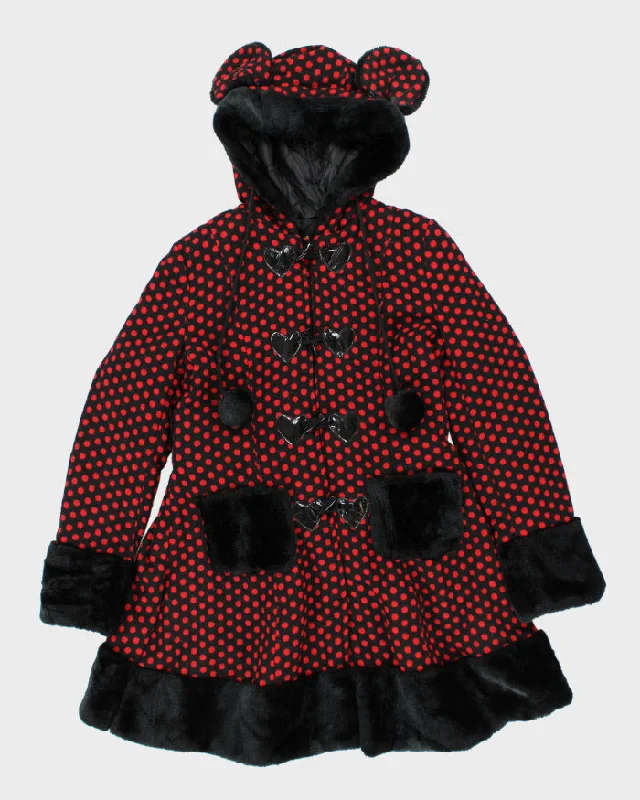 Hell Bunny Polka Dot Hooded Coat - S Luxe Faux Fur Coat