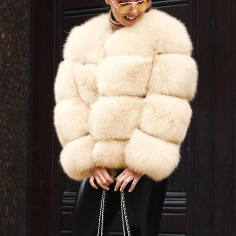 New faux fur coat women coat fox fur short coat Draped Collar Cardigan