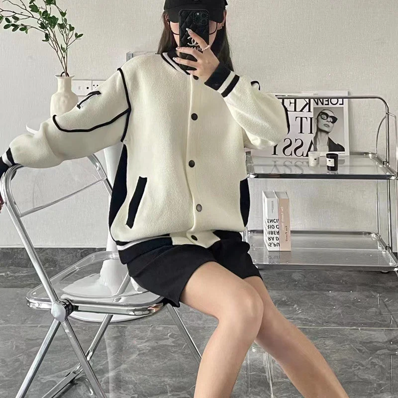 NiDELL High-Grade Temperament Leisure Baseball Uniform Easy Matching Coat Women's Korean-Style Autumn and Winter New Preppy Style Loose Top Sleek Leather Jacket