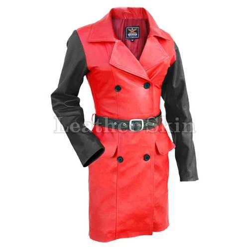 Women Red Leather Coat Classic Riding Jacket