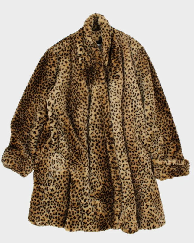 Vintage J Percy Leopard Print Oversized Faux Fur Coat - S Insulated Snow Jacket