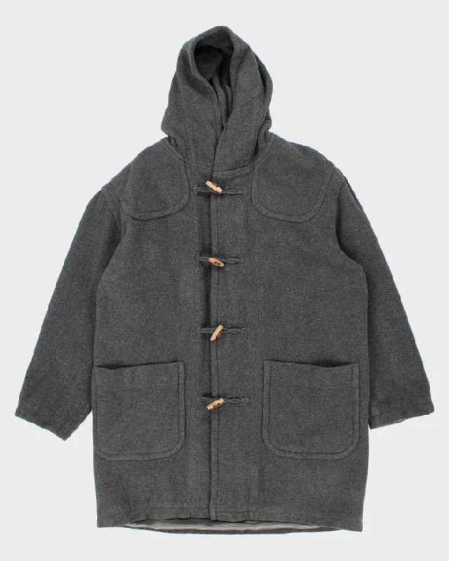 Vintage Sisley Wool Hooded Duffel Coat - M Cropped Moto Jacket