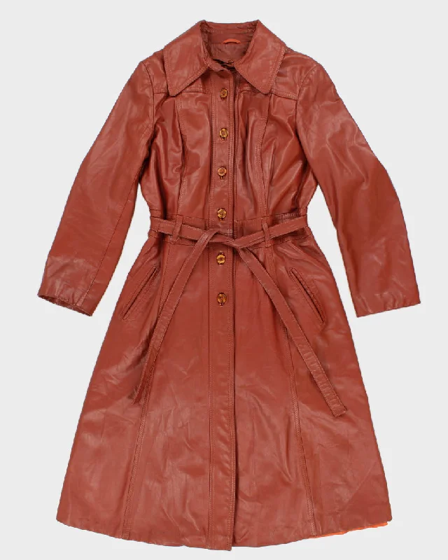 Woman's Tan Long Leather Coat - L Classic Trench Coat