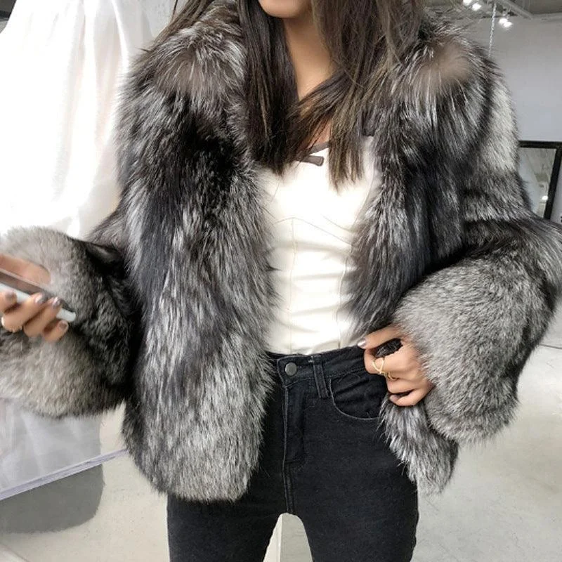 Women's Fur Coat Short Fashion Imitation Fox Autumn And Winter Adjustable Waist Parka