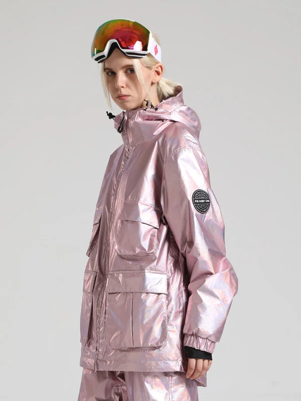 Women's Gsou Snow Neon Holographic Cargo Snowboard Coats Functional Travel Jacket