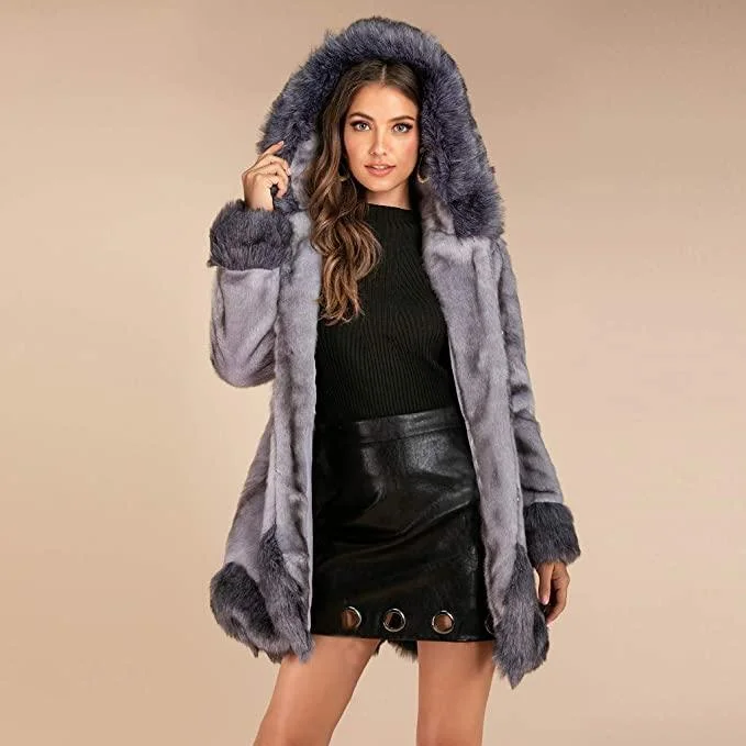 Women's Hooded faux mink coat Soft Flannel Shacket