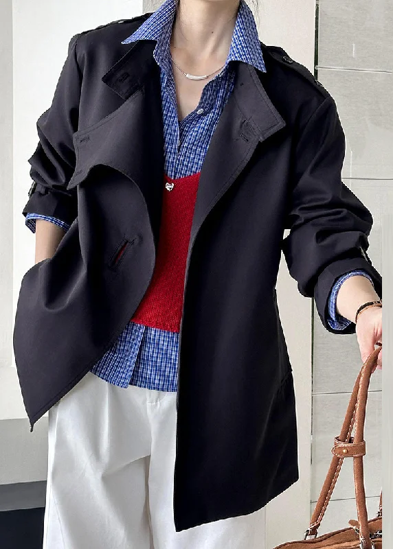 Black Button Cotton Coat Asymmetrical Long Sleeve Fashionable Blazer Coat