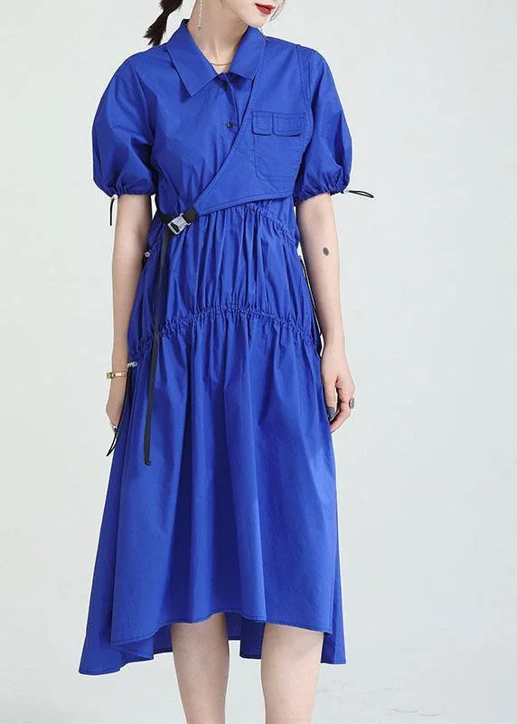 Blue Peter Pan Collar Asymmetrical Design Summer Party Dresses Tunics Sophisticated sleek