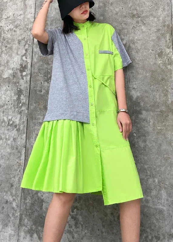 Casual Fluorescent green Patchwork asymmetrical design Party Dress Summer Glittery Long Formal