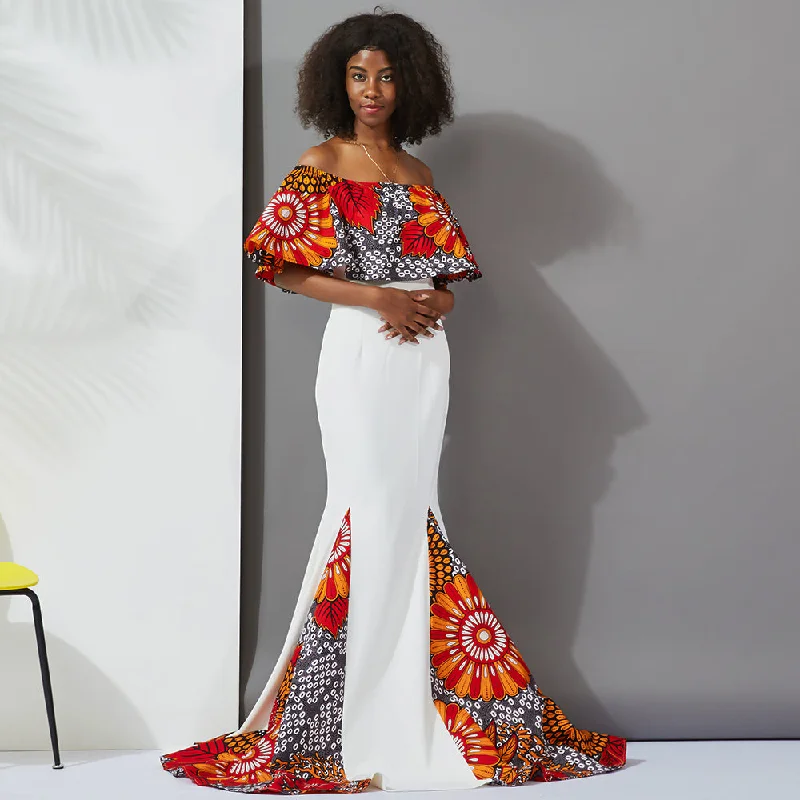 Fashion African Women Kitenge Print Designs Traditional Dinner Dress Africa Clothing Evening Dresses For Women Tunics Velvet soft