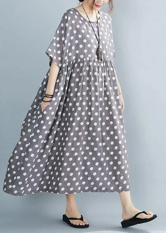 Italian Grey Dot Patchwork Summer Party Dresses Tunics Designer luxury