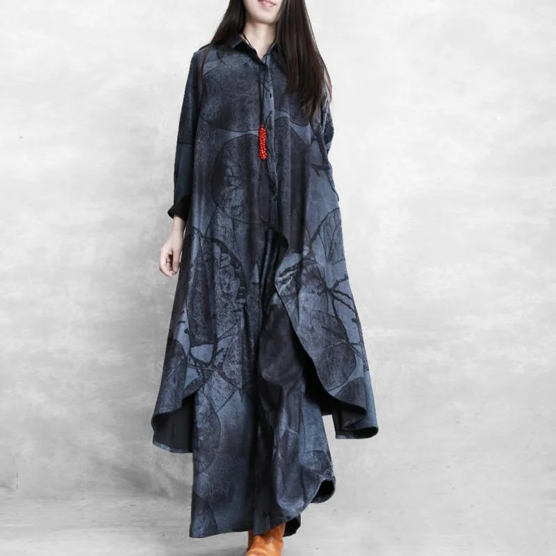 Original designer gray print irregular art two-piece female loose large swing long coat Luxury Cashmere Wrap