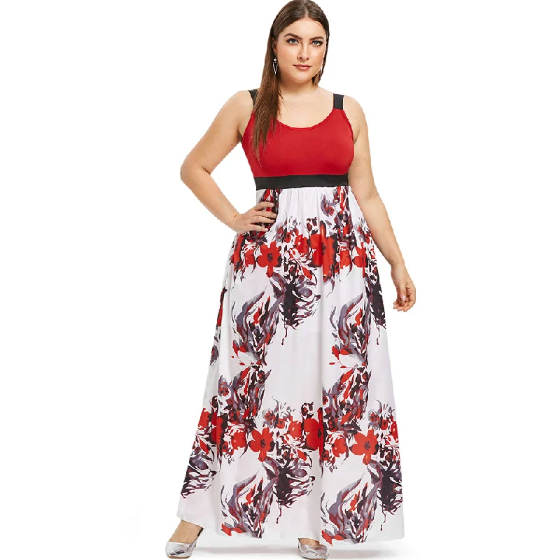 Rosegal Plus Size Maxi Dress Women Sleeveless High Waist Floral Print Ankle-Length Dress 5XL Summer Ladies Party Dresses Clothes Tunics Evening elegant