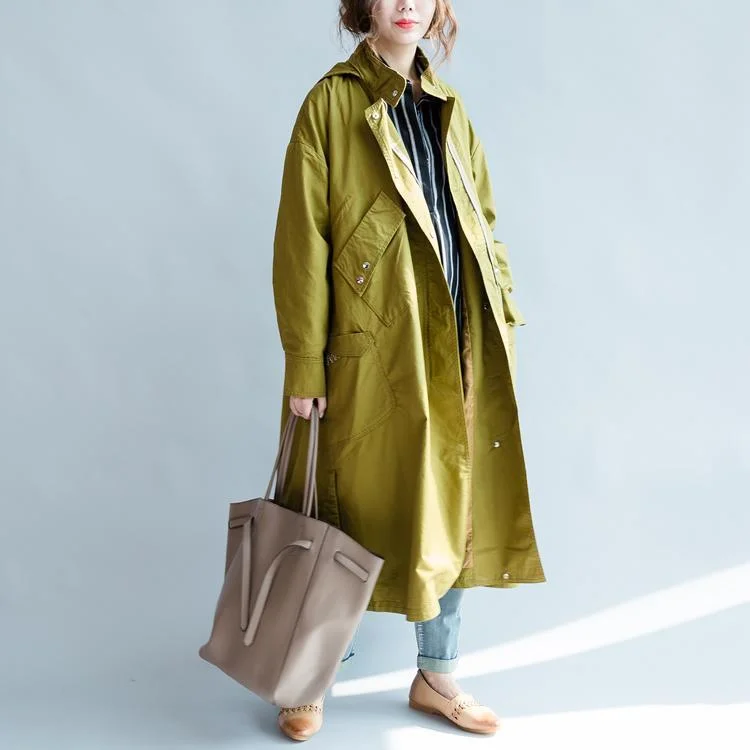 Yellow coats hoodied cotton trench coats outwear long windbreakers oversize maxi coats Modern Asymmetric Coat