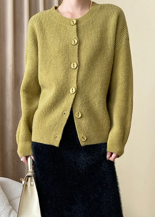 Yellow Cozy Knit Coats O Neck Long Sleeve Casual Denim Jacket