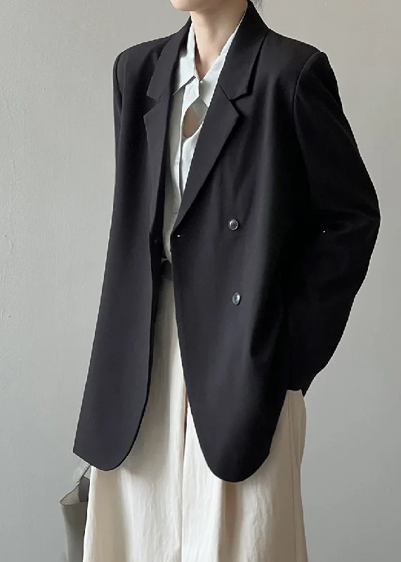 Black Pockets Boutique Suit Coats Notched Fall Belted Wool Overcoat