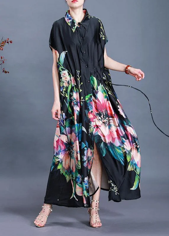 Beautiful Black Print tie waist Maxi Coat Summer Relaxed Fit Blazer