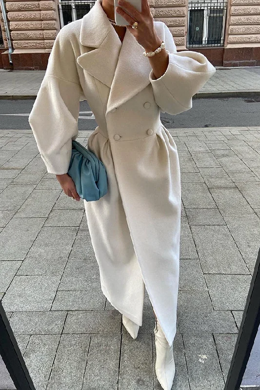 Winter Glam Contour Turndown Collar Maxi Coat Pastel Wool Peacoat