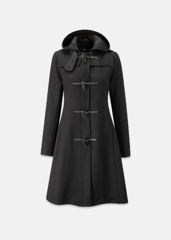 Women's Swing Duffle Coat Black Adjustable Waist Parka