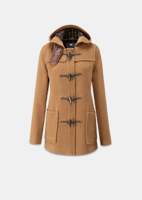 Short Slim Fit Duffle Coat Camel Belted Midi-Length Coat