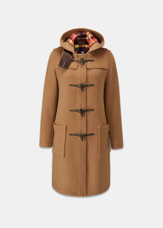 Women's Long Slim Fit Duffle Coat Camel Buchanan Puff Sleeve Overcoat