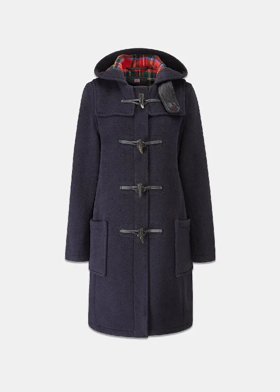 Women's Long Slim Fit Duffle Coat Navy Royal Stewart Polished Tailored Coat