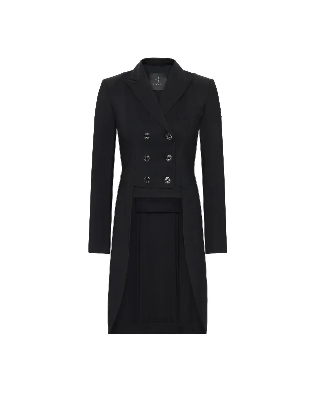 New Star Cut Technical Tailcoat w Alcantara Female - Black Hooded Raincoat Women