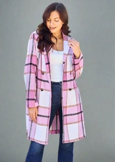 Double Take Button Up Lapel Plaid Coat Button-Up Cardigan Coat