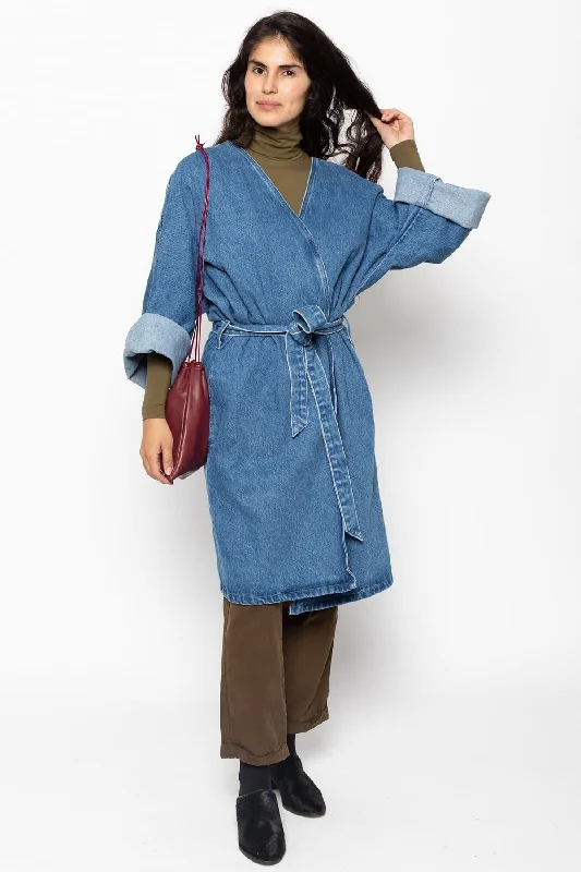 RDNW312 - The Oversized Denim Wrap Coat Puff Sleeve Blazer