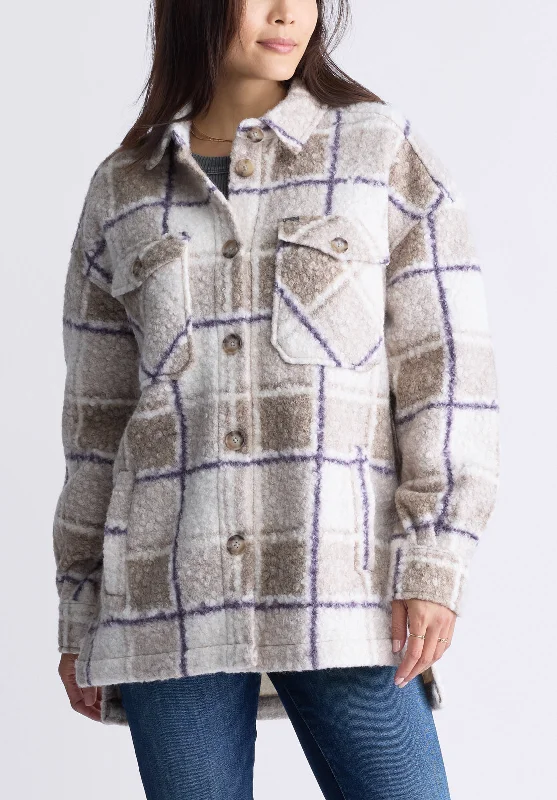 Royce Women's Plaid Coat, Beige & Purple - JK0033F Relaxed Utility Shacket