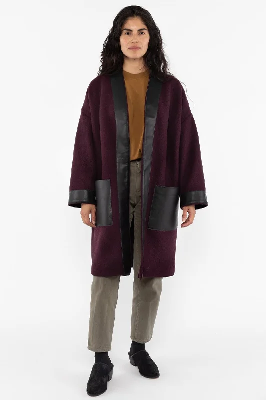 RWL100 - Wool Coat with Leather Trim Padded Ski Jacket