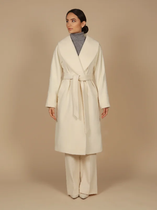 'Hepburn' Italian Virgin Wool and Cashmere Coat in Bianco Streetwear Bomber Jacket