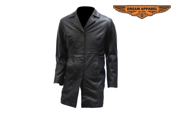 Womens 2/4 Coat With Button On Front Sleek Leather Jacket