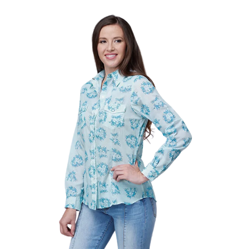 Roper Women's Floral Print Blue Shirt Anti-Shrink Durable Soft