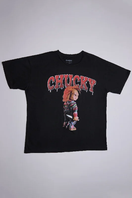 Chucky Graphic Relaxed Tee Collared T-Shirt Boat Neck A-Line