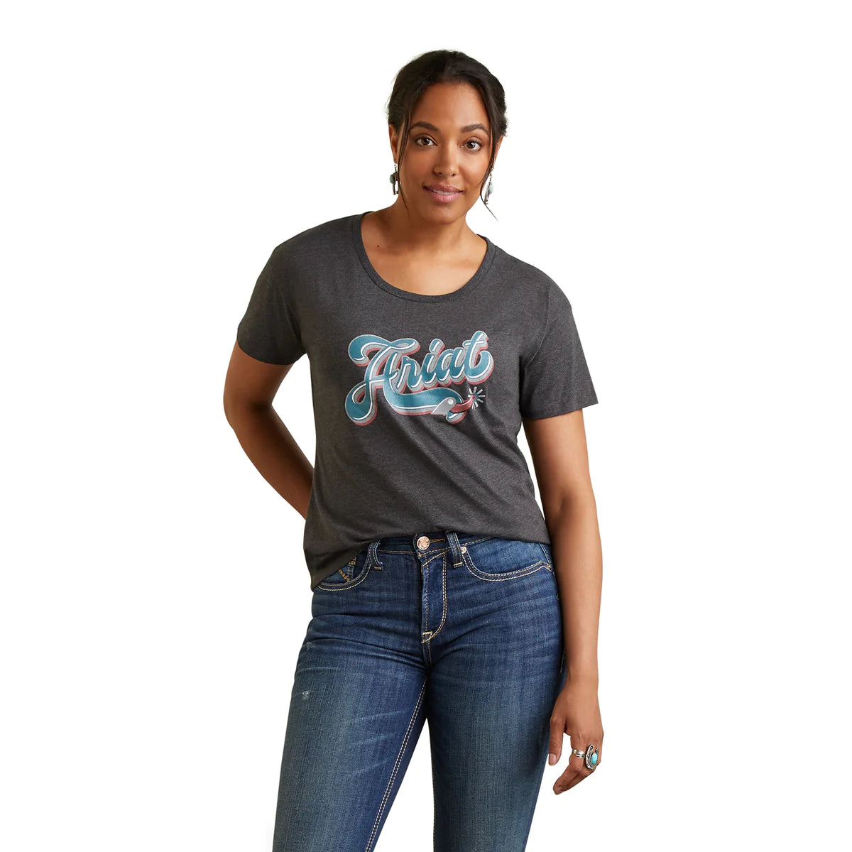 Ariat Womens Spur Script Tee - Charcoal Satin Blend Silk Blend Wool Blend