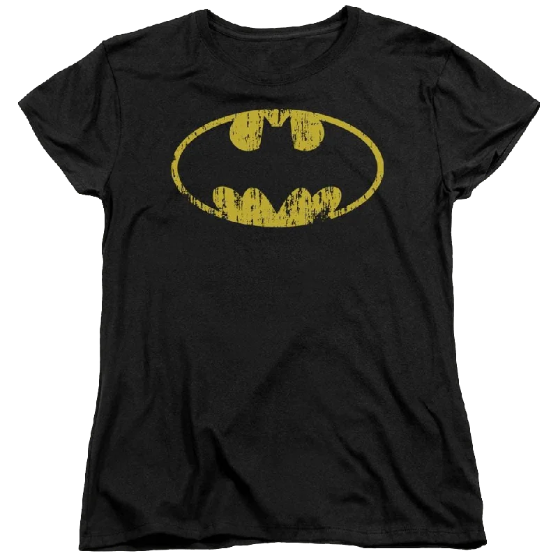 Batman Classic Logo Distressed - Women's T-Shirt Embroidered Appliqued Beaded