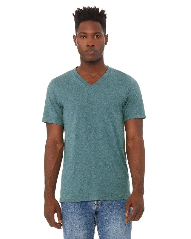 Bella+Canvas Unisex V-Neck T-Shirt | Hthr Deep Teal Seamless Knitted Crochet