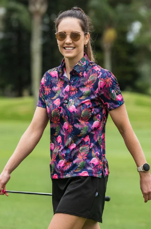 CA Ladies Funky Golf Shirt | Vibrant Mingos Houndstooth Herringbone Solid