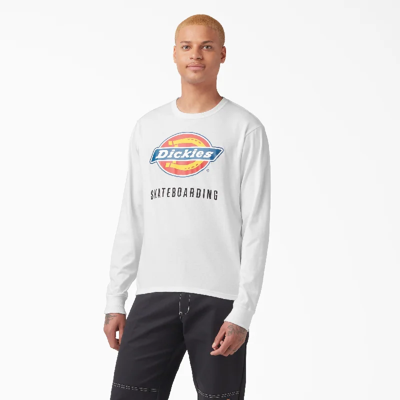 Dickies Skateboarding Logo Graphic Long Sleeve T-Shirt - White Jersey Fabric Tulle Fabric Batik Fabric