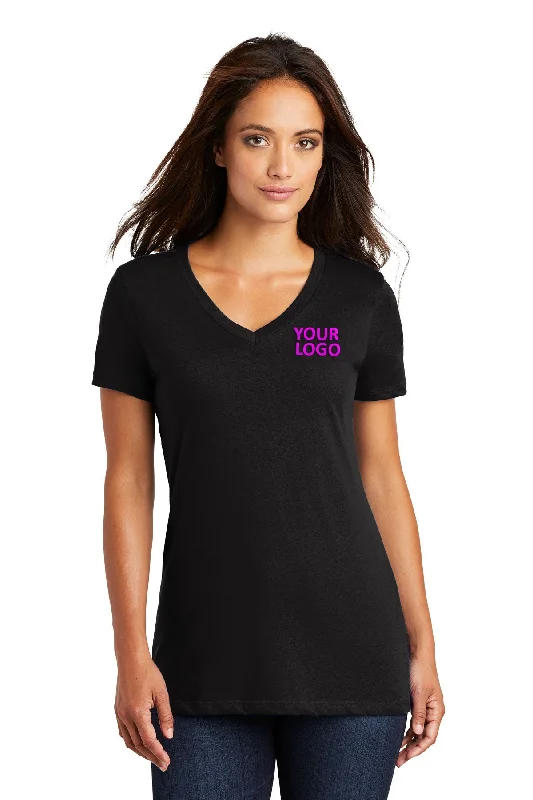 District Made Ladies Perfect Weight V-Neck Tee's, Jet Black Knit Fabric Woven Fabric Fleece Fabric