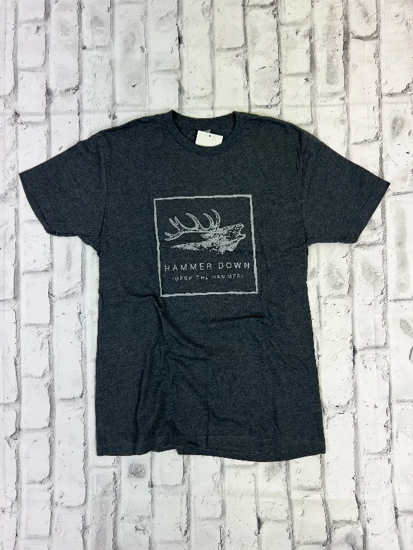 Hammer Down "Etched Elk Frame" Short Sleeve T-shirt - Charcoal Graphic T-Shirt Round Neck Polyester