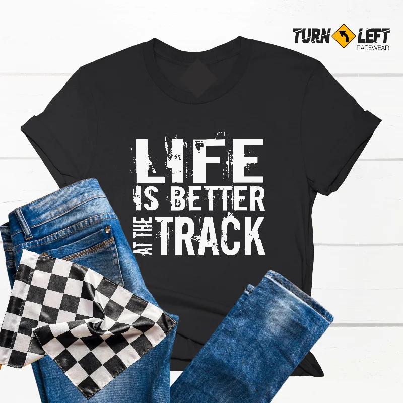 Life Is Better At The Track Distressed Women's T-Shirt Houndstooth Herringbone Solid