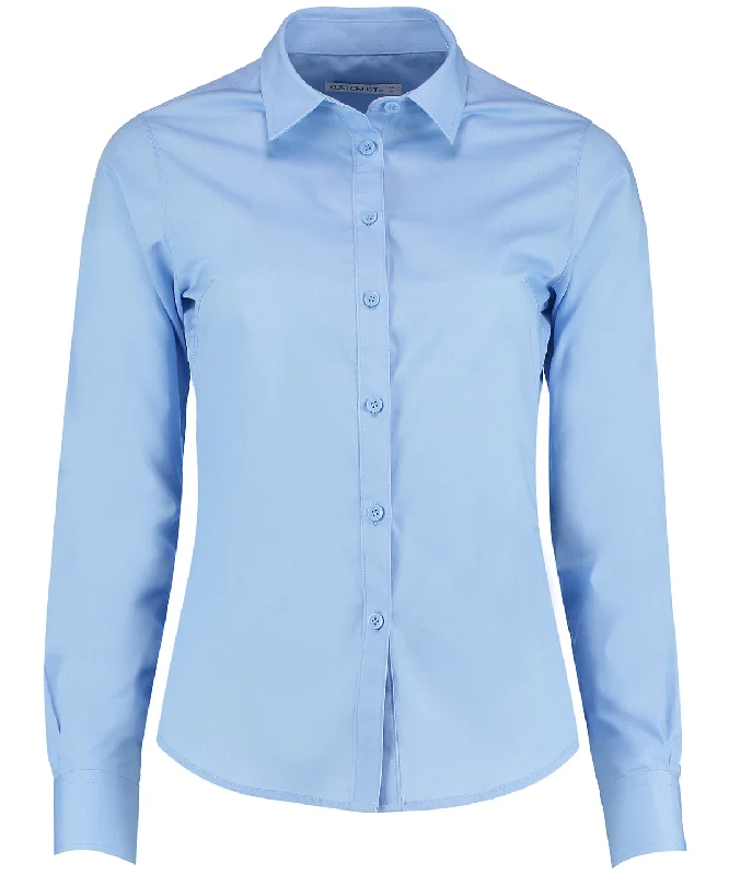 Light Blue - Women's poplin shirt long sleeve Welt Pockets Slit Pockets