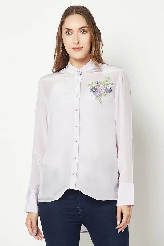 Lilac Embroidered Silk Shirt Chenille Brocade Lace