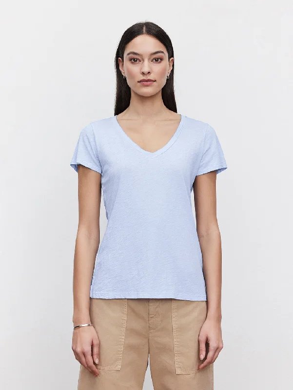 Lilith V Neck T-Shirt - Mist Print Jacquard Patchwork